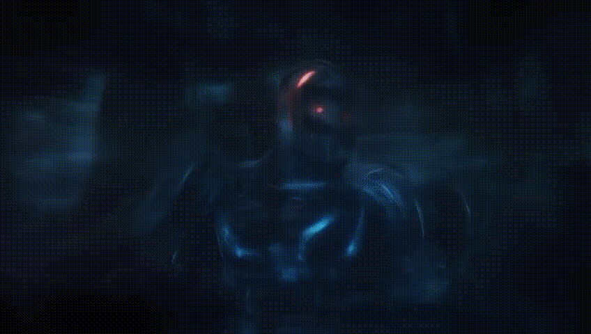A superintelligent humanoid robot waking up.gif