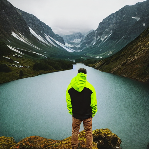 image_a man in a green hoodie standing in front of a mountain.png