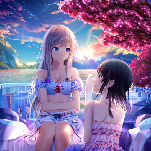 2 girls by lake sunset , AnimeChan style.jpg
