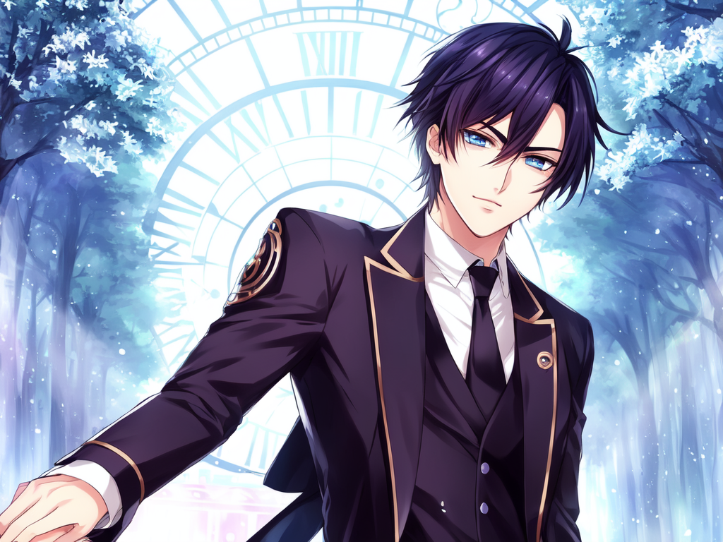 A blue hair man with a serious look on his face , AnimeChan style.png