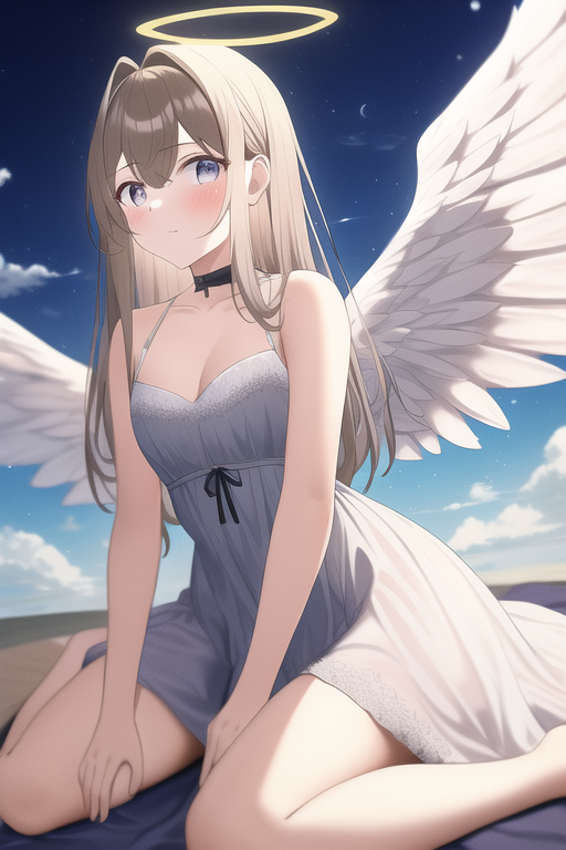 Angel sitting, wariza, cloudy sky, AnimeChan style.png