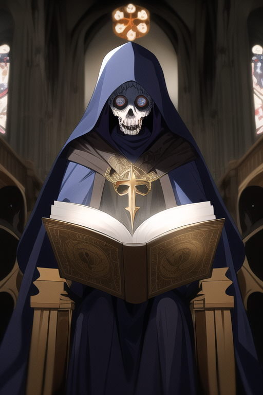 Lich in a church with a grimoire, AnimeChan Style.png