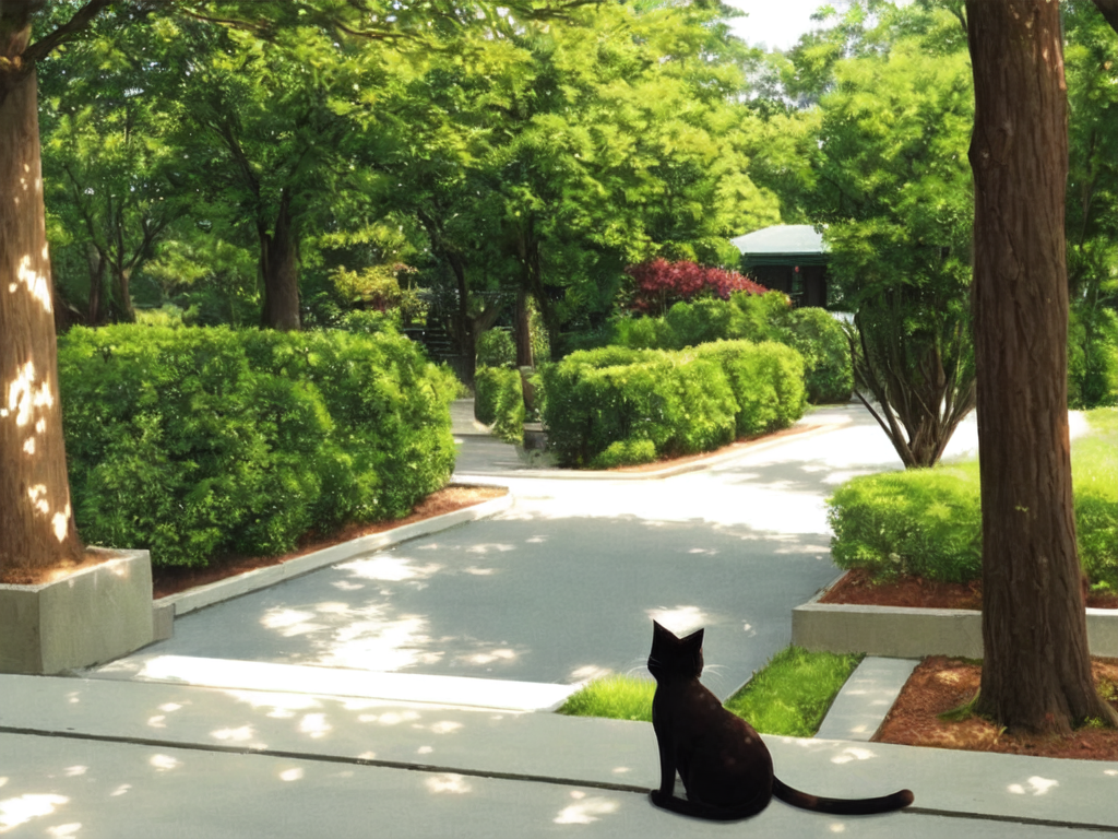 a cat in a stree with trees in the background , AnimeChan style.png