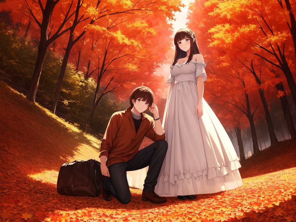 a man kneeling in front of a woman in a forest , AnimeChan style.png
