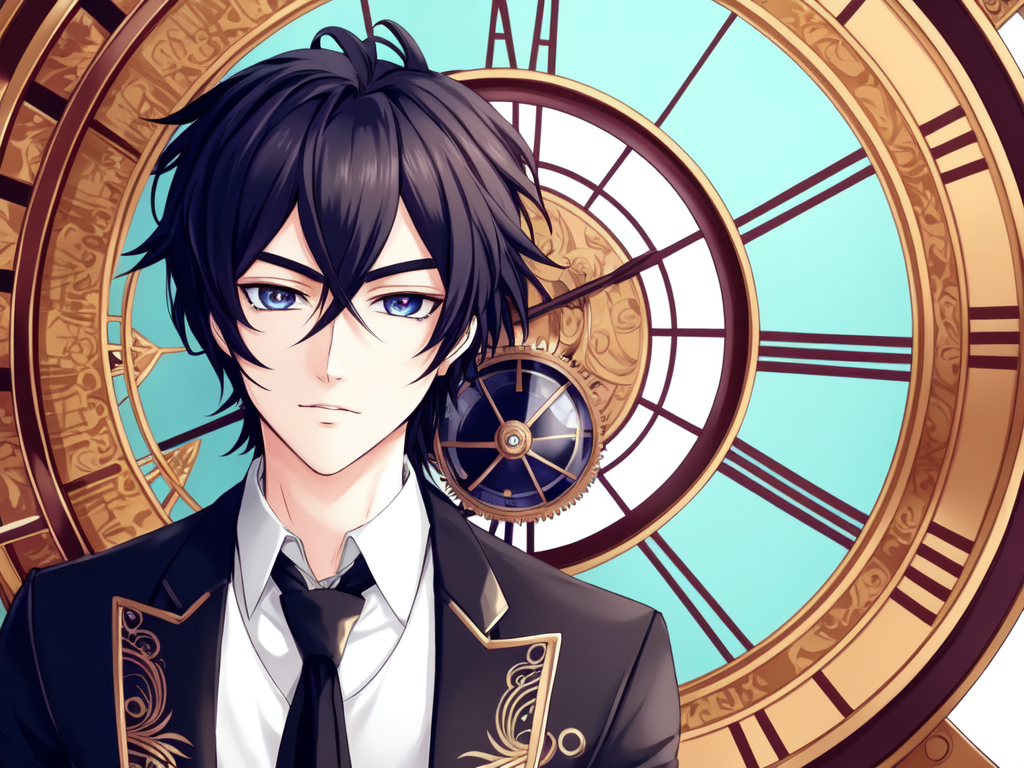 a man with a clock in the background , AnimeChan style.png