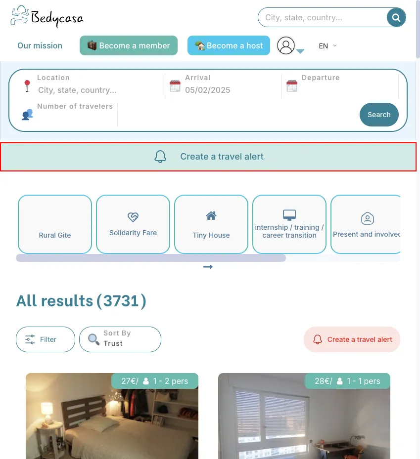 Green Button to create a travel alert