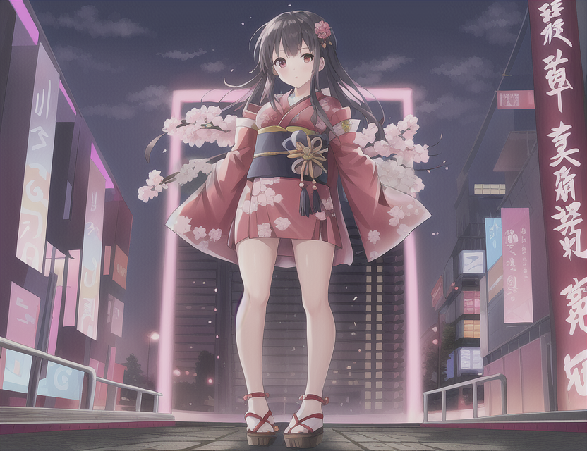 00030-1096222004-Ultra-res , 1girl, full body, cyberpunk building, Japanese new year, new year Kimono, sakura, cherry blossom, no hand.png