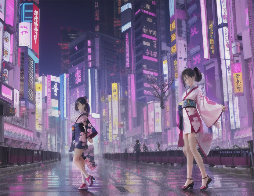 00035-1428554986-Ultra-res , 2girl, full body, cyberpunk building, Japanese new year, new year Kimono, sakura, cherry blossom.png