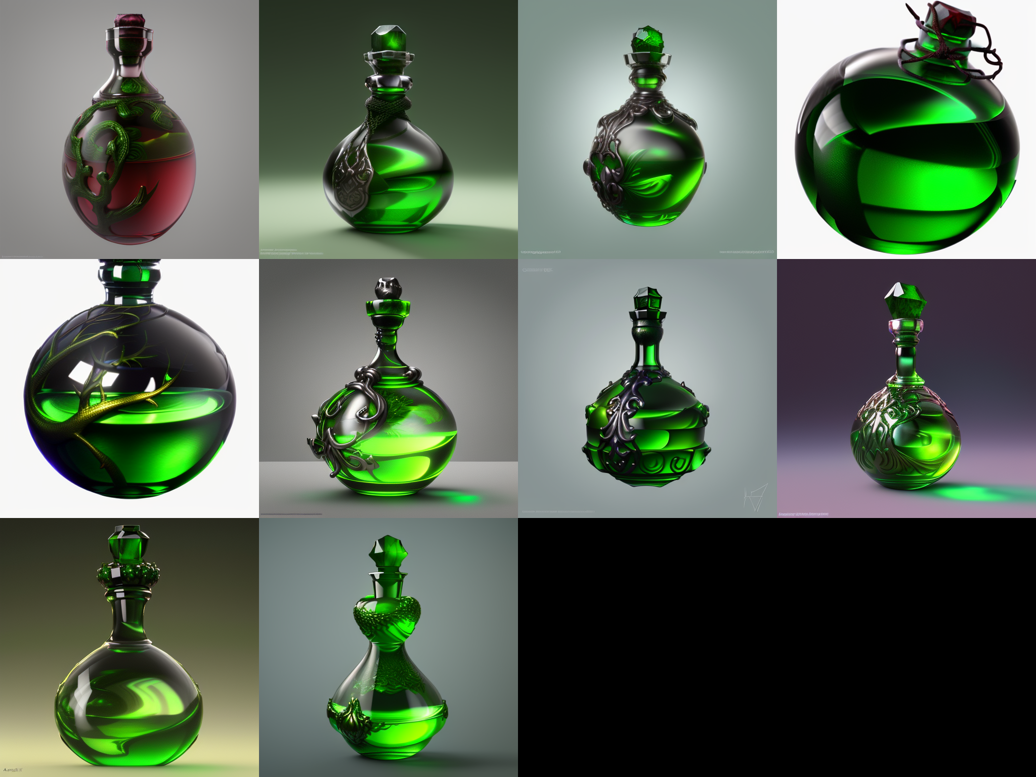 green potionbottle, perfectly ornated, intricate details, 3d render vray, beautiful, trending on artstation.png
