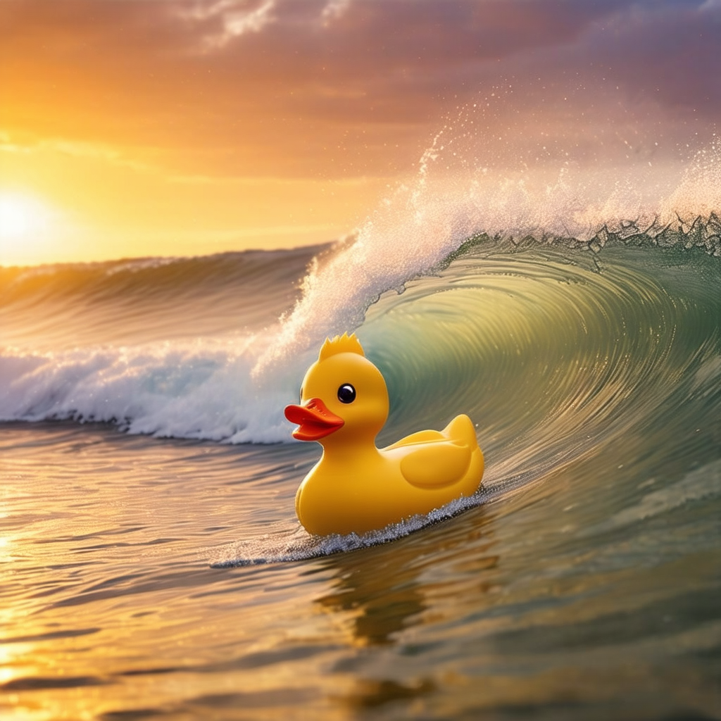 A duck riding a tidal wave