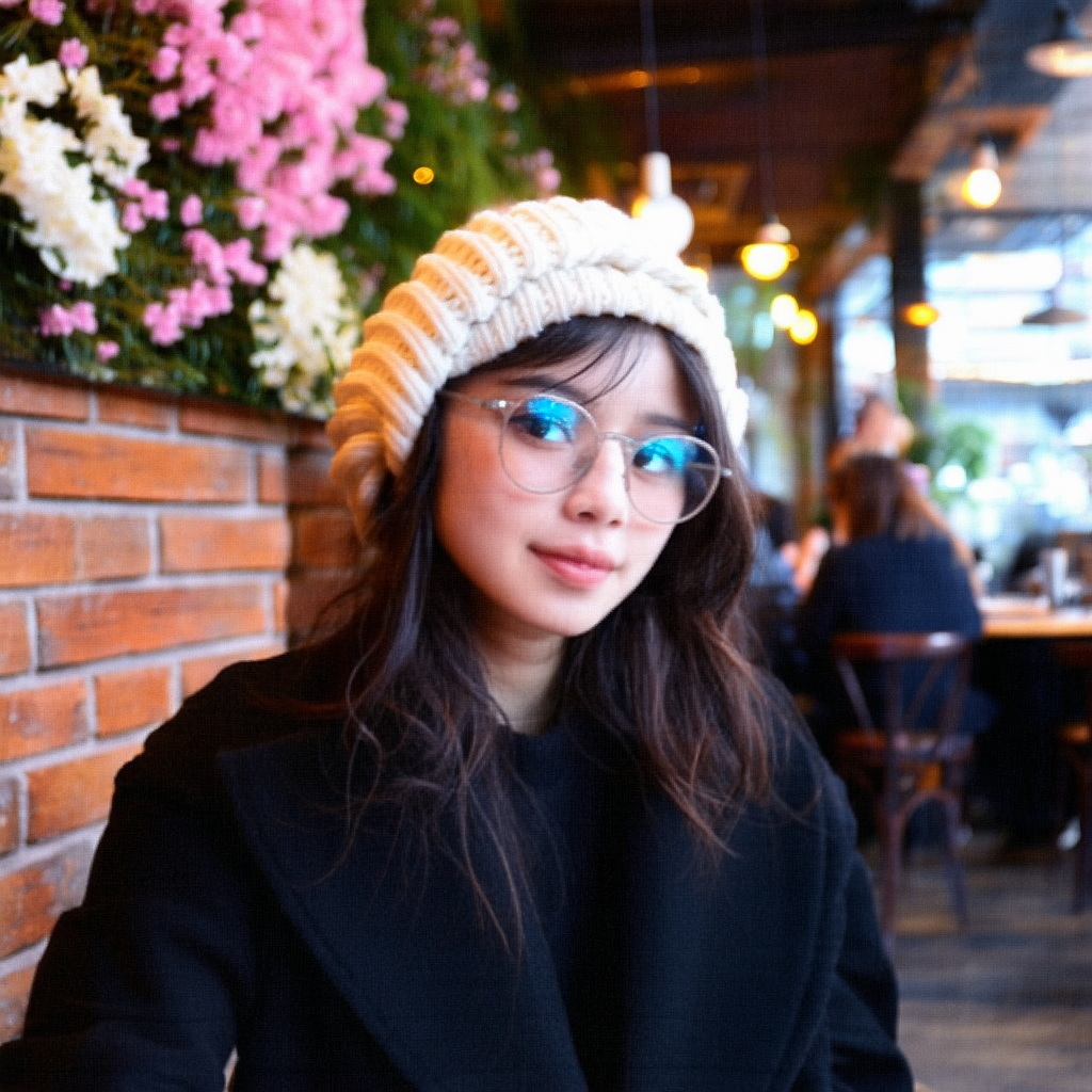 A girl sitting in a cafe